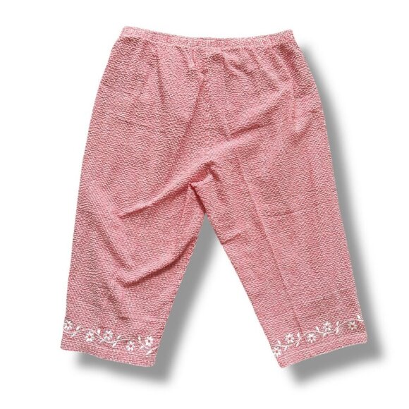 Vintage Red White Gingham Embroidered Cropped Pants Women’s Plus Size 2X Spring - Picture 2 of 14